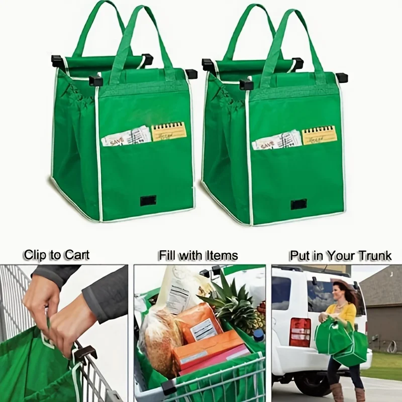 2/4er-Pack faltbare Einkaufstaschen aus Vliesstoff mit Griffen und Clips, tragbar, langlebig, für Supermarkt, Reisen, Urlaub, Lebensmitteleinkauf – Detail 3