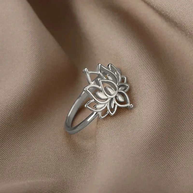CAOSHI Simple Chic Lotus Shape Finger Ring for Women Silver Color/Gold Color Jewelry for Lady Low-key Elegant Accessories Gift