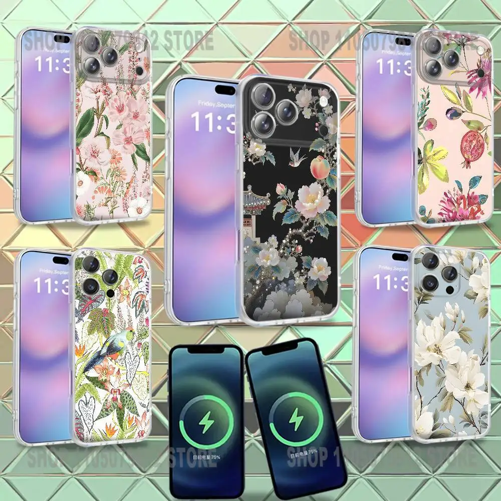

Elegant Floral Bird Botanical Phone Case For iPhone 16,14,11,17,13,15,12,Air,Plus,Pro,Max,E,Mini Frosted for Magnetic Wireless