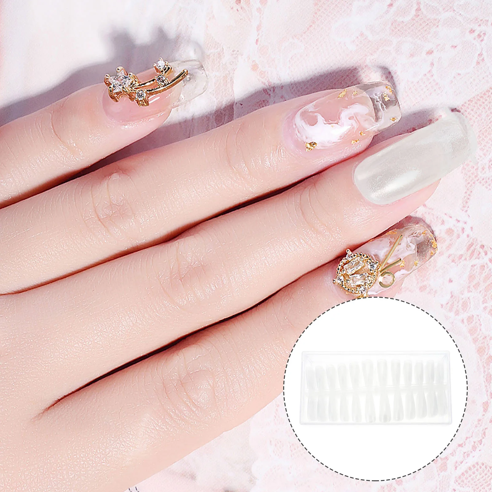 

504Pcs Artificial Transparent False Nails Fit All Finger Sizes Easy DIY Application for Date Night Club Bar Events