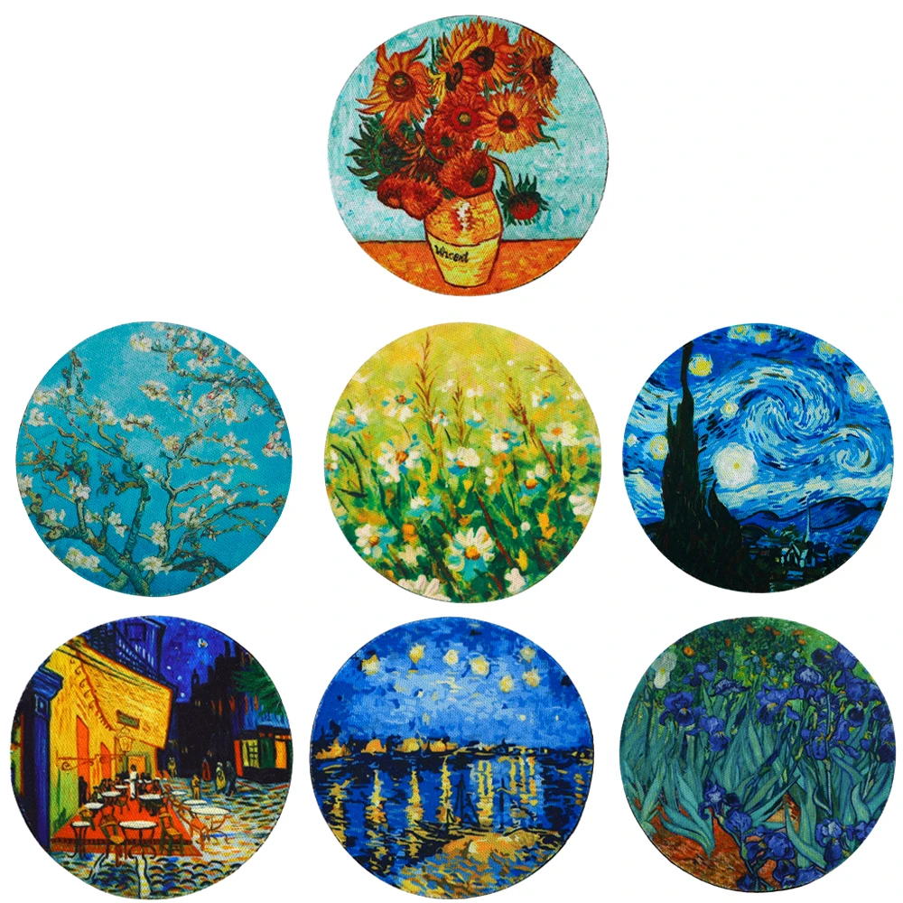 Van Gogh Oil Painting Cup Mat Sunflower Coaster Beverage Coaster Coffee Table Decor Cute Cup Coasters 2pc/Set