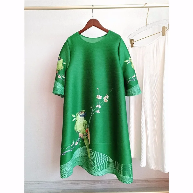 

Summer casual dress female 2023 spring women's new mm flower printed stiff desperate mother loose thin o neck long dress