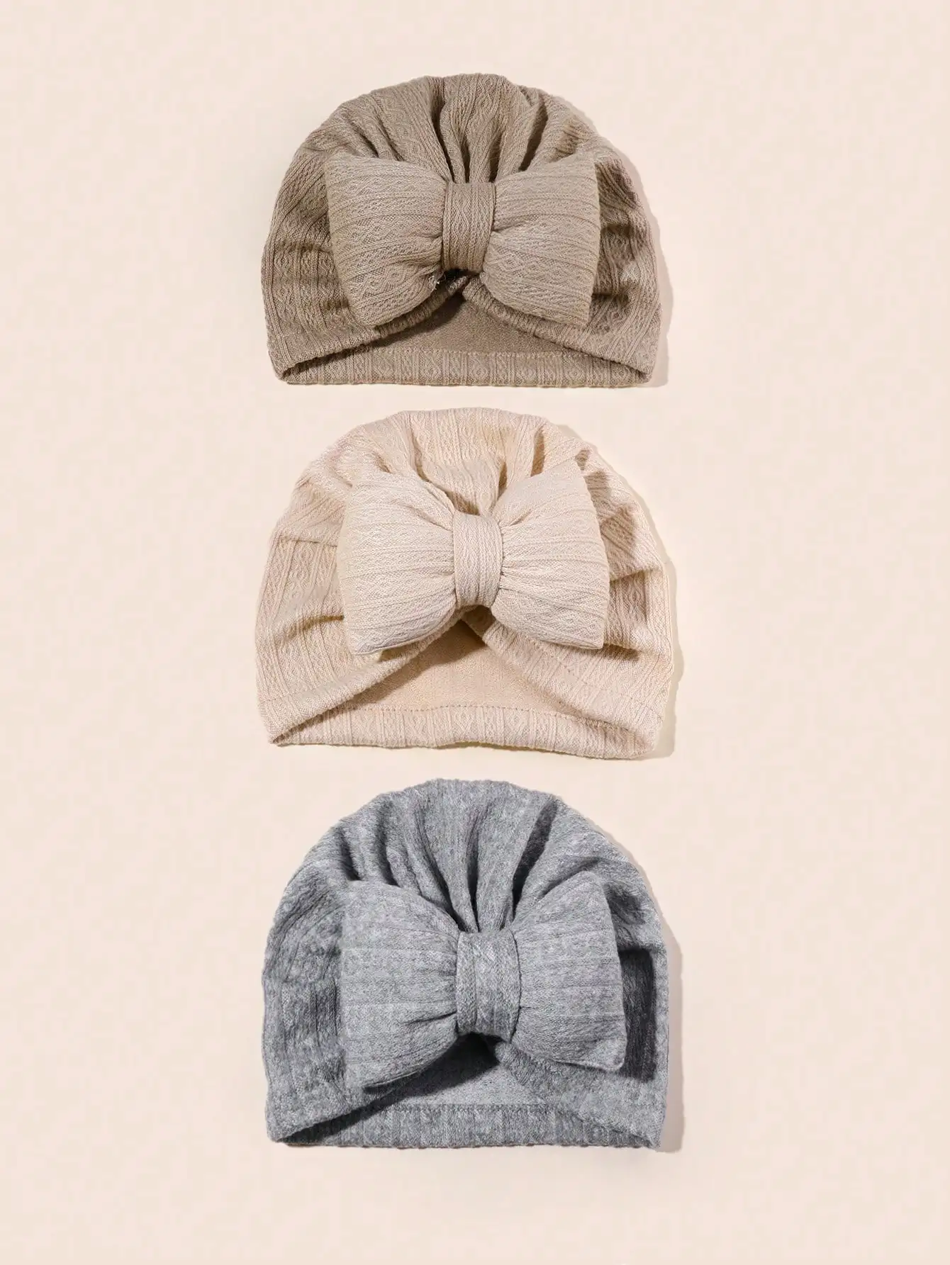 3pcs/set Lovely Bowknot Knitted Baby Hat Cute Solid Color Baby Girls Boys Hat Turban Soft Infant Cap Pillow Beanies Head Wraps