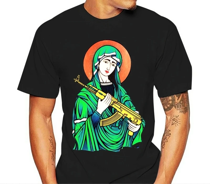 Madonna Popular female singer Crystal Castles t shirt Men's white T-shirts Blessed Virgin Mary Kalashnikov Gun harajuku manga