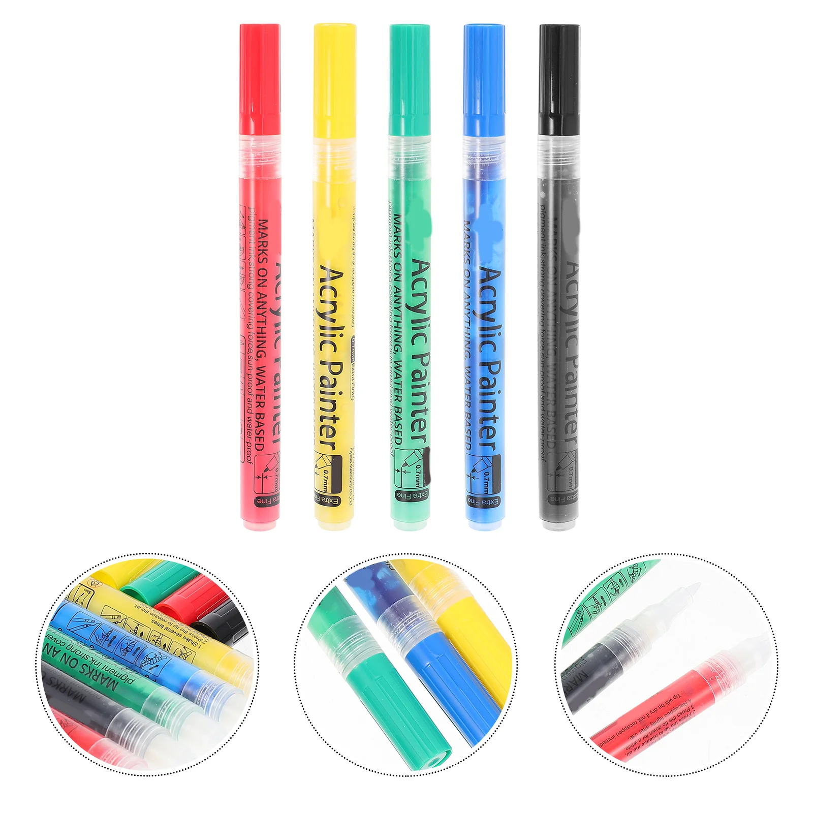 

5Pcs Acrylic Markers Dual Steel Balls Even Ink Flow Fine Point Pens for Art Techniques and Crafting Paint Pen Paint Markers