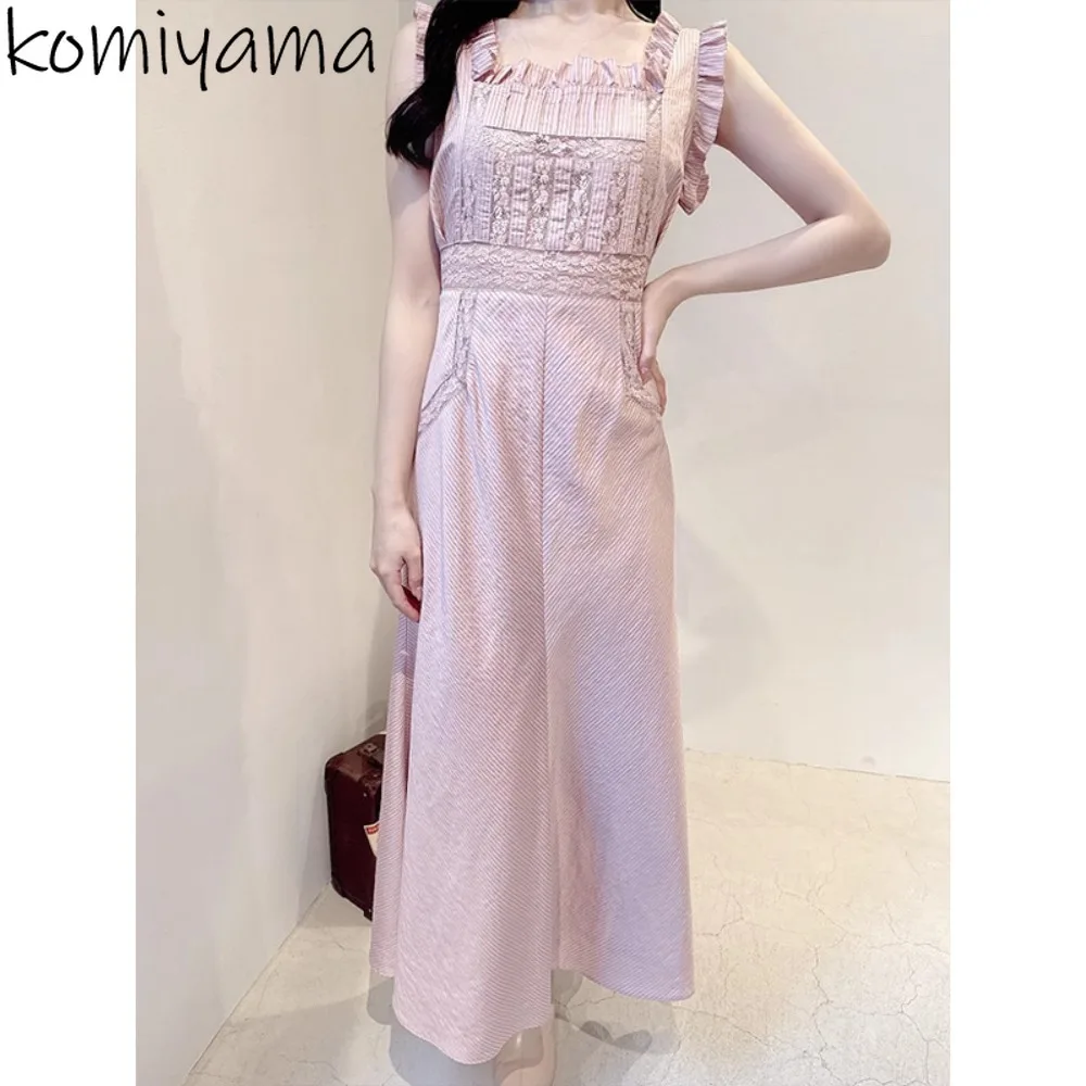 

Japan Fungus Sleeveless Dresses Lace Hollow Out Waist Vestidos Square Collar Dress Bandage Pleated Ropa De Mujer Summer Vestido