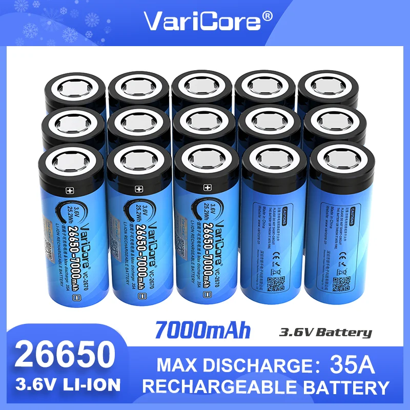 VariCore VC-2670 26650 35A high discharge Power Rechargeable Lithium Battery 26650A 3.7V 7000mA Large capacity for Power tools