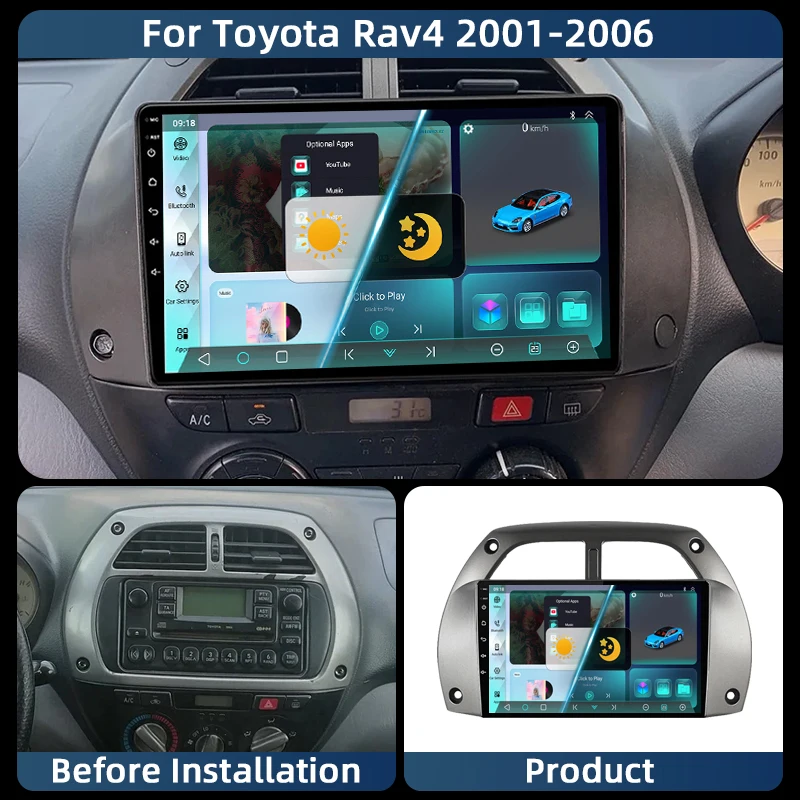 

Jundof Wireless CarPlay Android Auto Car Radio For Toyota RAV4 2001-2006 BT Multimedia Player GPS WiFi Head Unit 2din autoradio