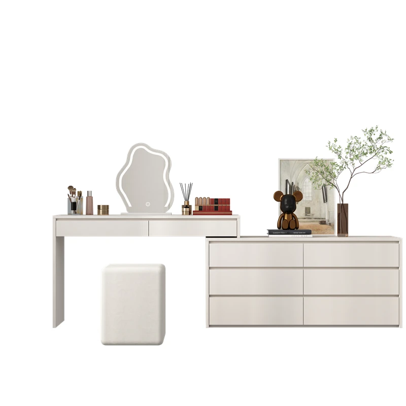 

chest of drawers integrated dresser makeup table bedside storage cabinet bedroom modern simple French cream wind telescopic