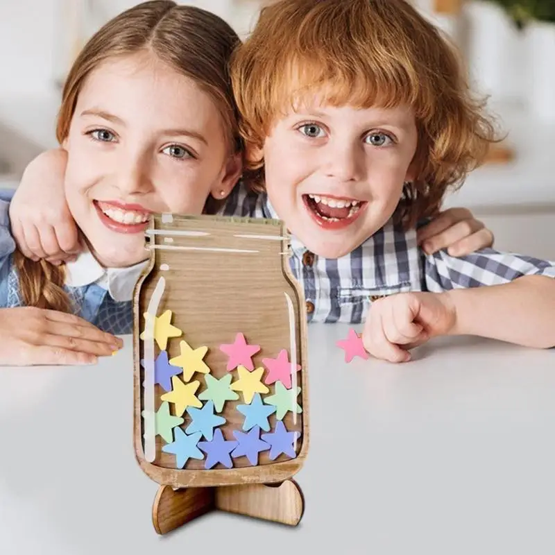 Reward Jar for Classroom Star Classroom Wooden Reward Jars with 25 Stars Portable Behavior Chart for Teachers & Students