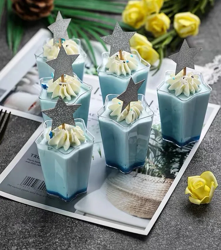 Five-Pointed Star Cup Pudding Cup Mousse Cup Jelly Cup Tiramisu Cup Wood Bran Cup Cup with Lid Disposable Transparent 60ml 50Pcs