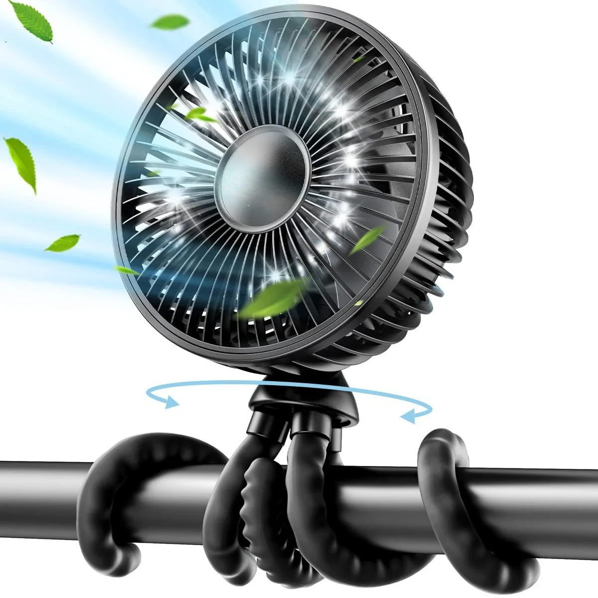 

Portable Stroller Fan with LED Display Battery Powered Mini Clip Fan, 4-Speed Rechargeable Small Personal Fan