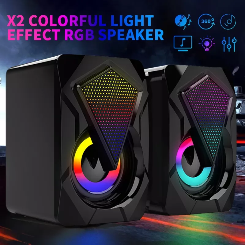 コンピュータースピーカー,サウンドボックス,ステレオ,USBケーブル付き,LEDライト,3Dデスクトップコンピューター用,特別オファー