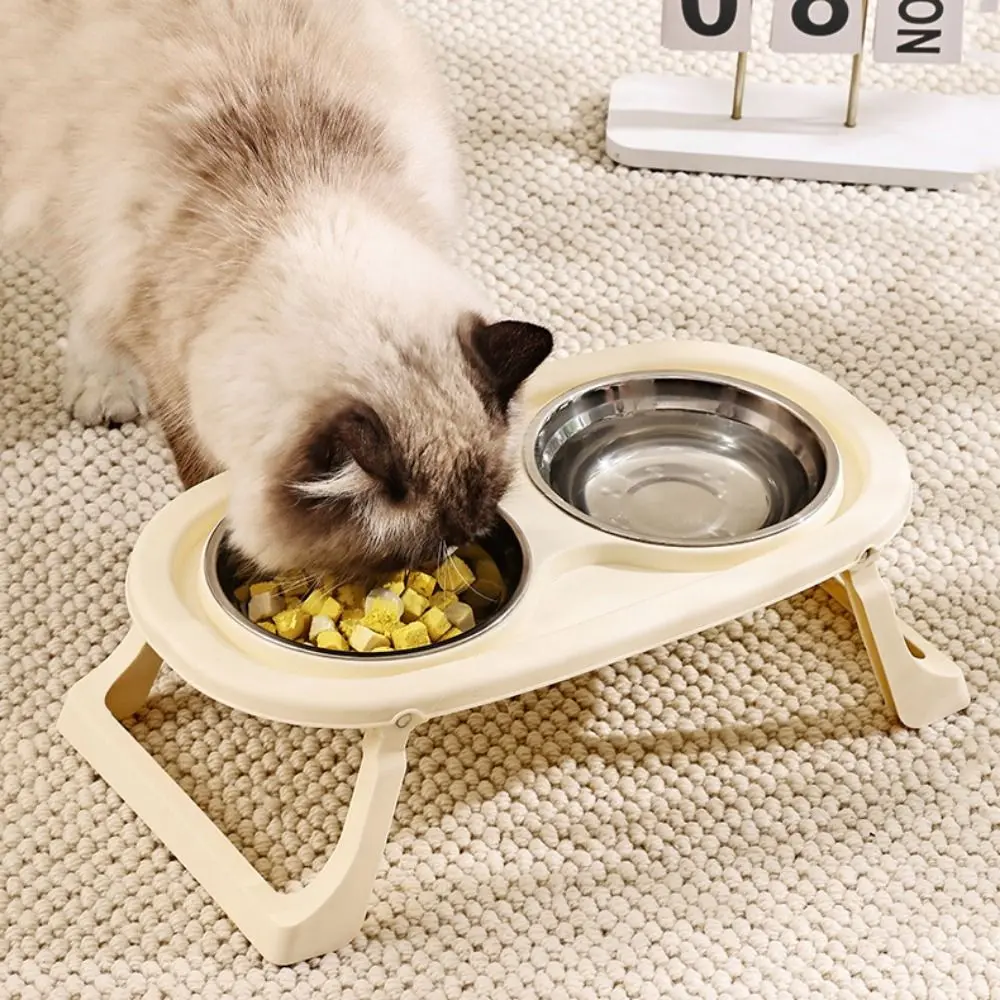 Non-Slip Double Cat Bowl Pet Water Food Feed Dog Bowls Pet Bowl With Foldable Stand Cats Feeder Feeding Bowl Kitten Supplies