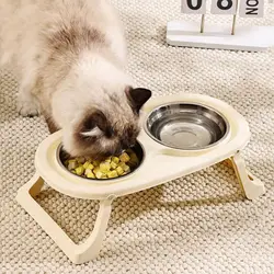 Non-Slip Double Cat Bowl Pet Water Food Feed Dog Bowls Pet Bowl With Foldable Stand Cats Feeder Feeding Bowl Kitten Supplies