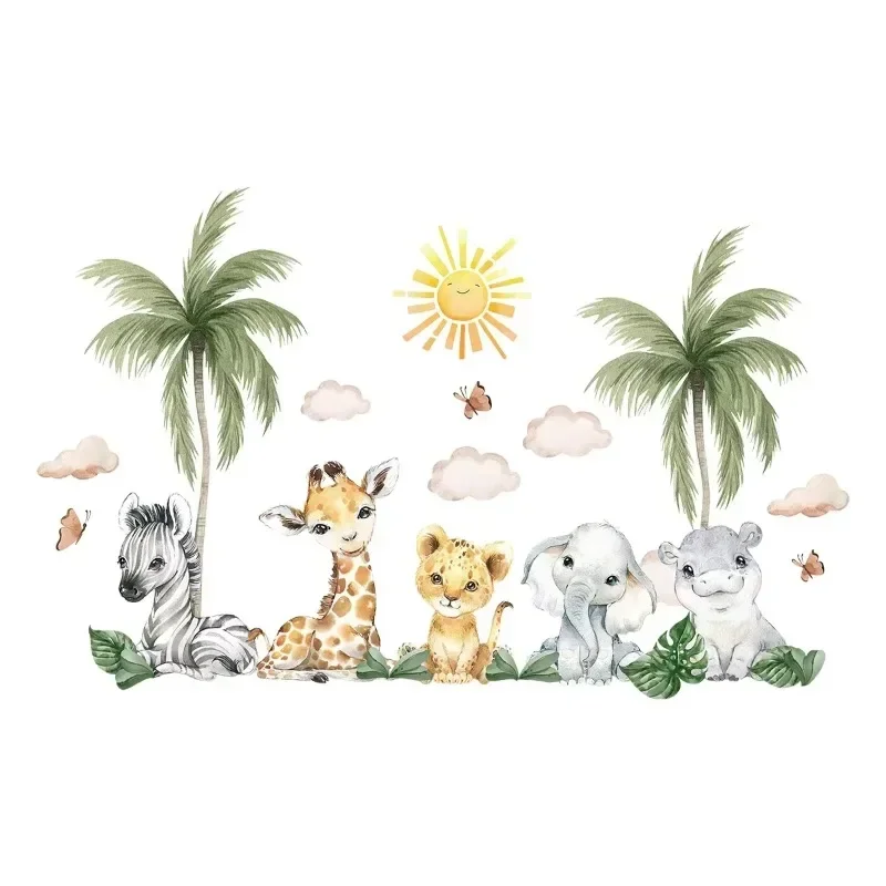 

2 шт., наклейка на стену с изображением льва, слона и жирафа для детской комнаты, спальни, украшение на стену, декор детской комнаты для гостиной, наклейки на стены