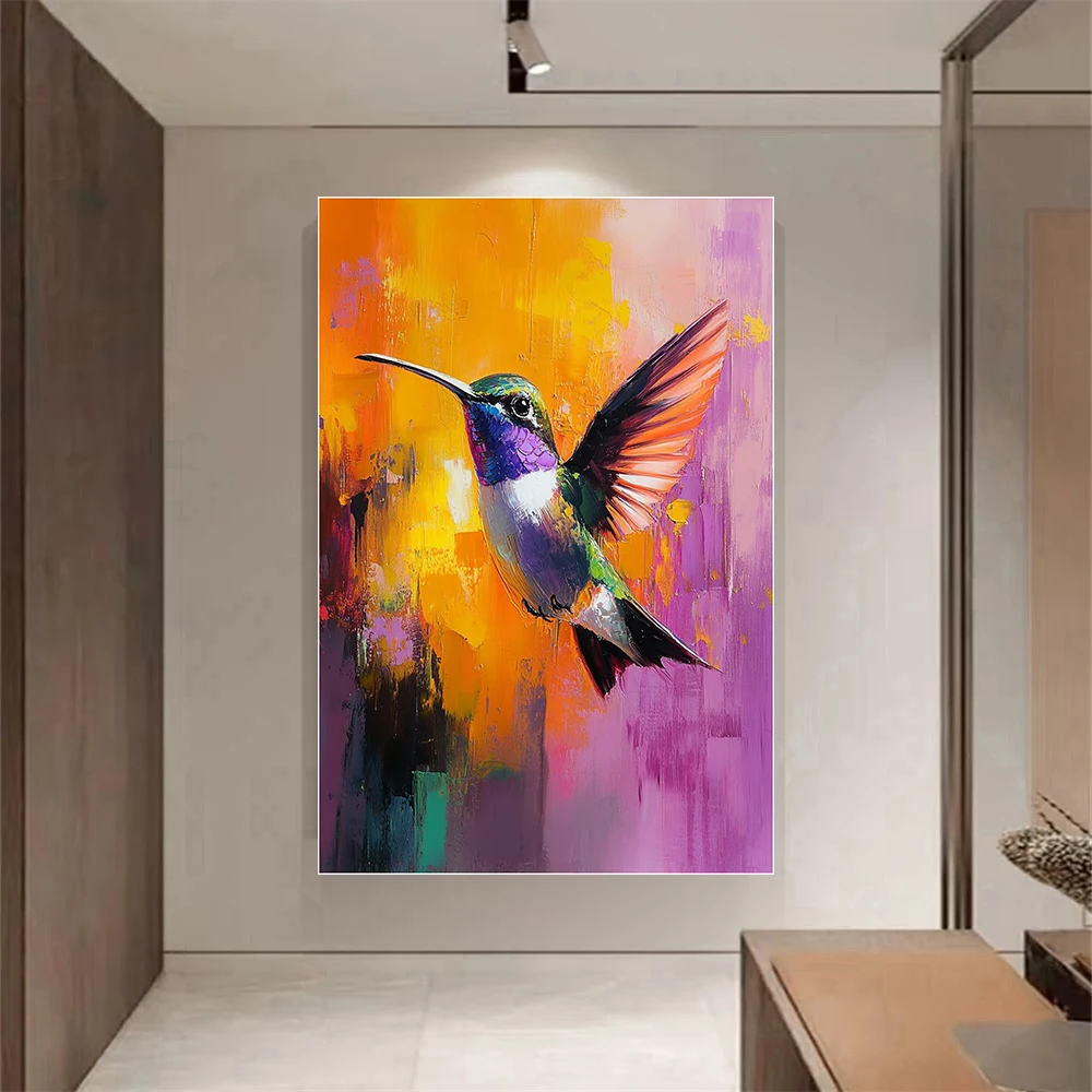 

Расписанная вручную яркая картина на холсте с изображением колибри, современное импрессионистское искусство с животными для декора гостиной и дома