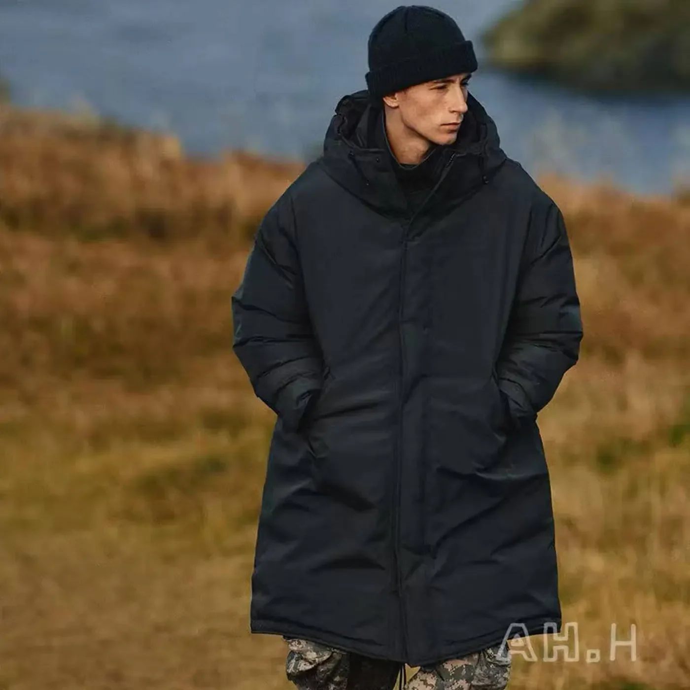 معطف سترة ناناميكا طويل طويل بالضغط الكامل بالغراء