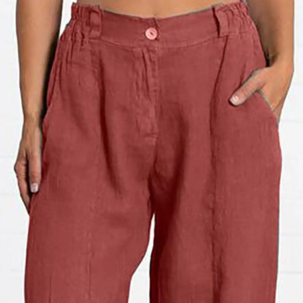 Women Elastic High Waist 3/4 Pant Casual Active Fit Wide Capris Leg Pants Trousers With Pockets Pants for Women Women’s Pants