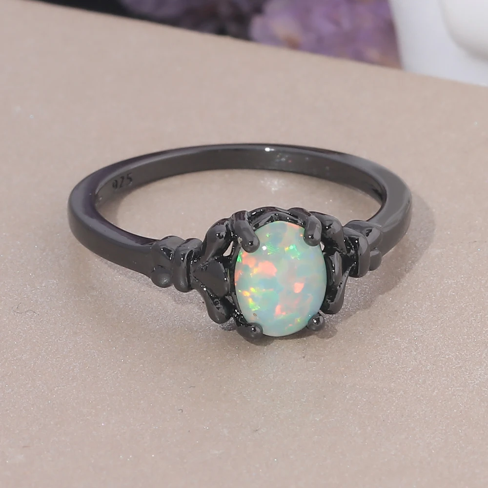 CiNily White/Blue Fire Opal Ring Series with Cubic Zirconia Black Gold Color Geometric Animal Rings for Woman Fashion Jewelry