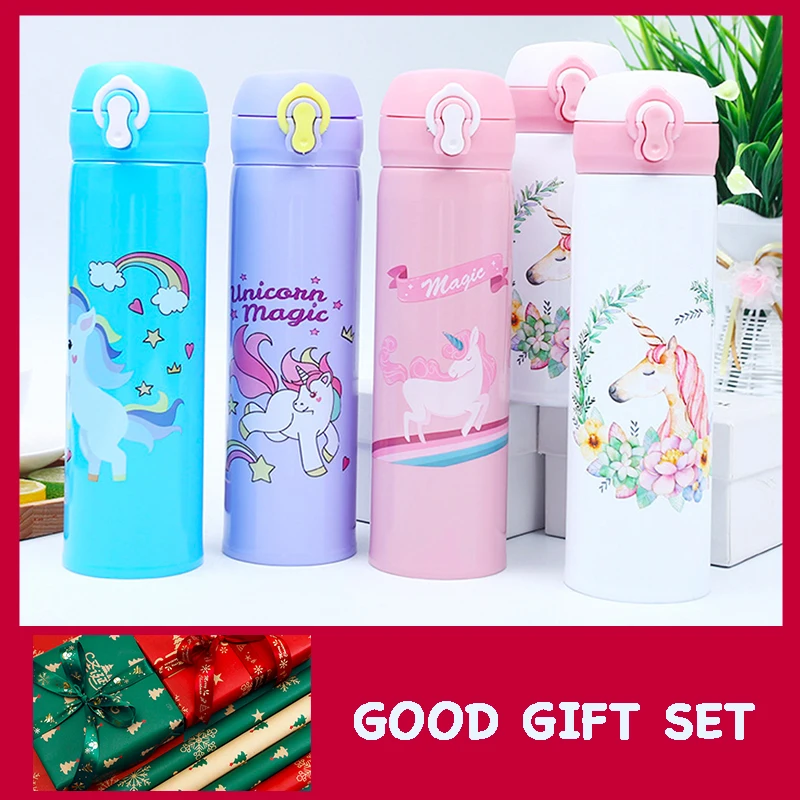 

500ML Vacuum Water Bottles Stainless Steel Cartoon Cup Unicorn Kid's Thermos Bottle For Girls Children Christmas Gift School Cup
