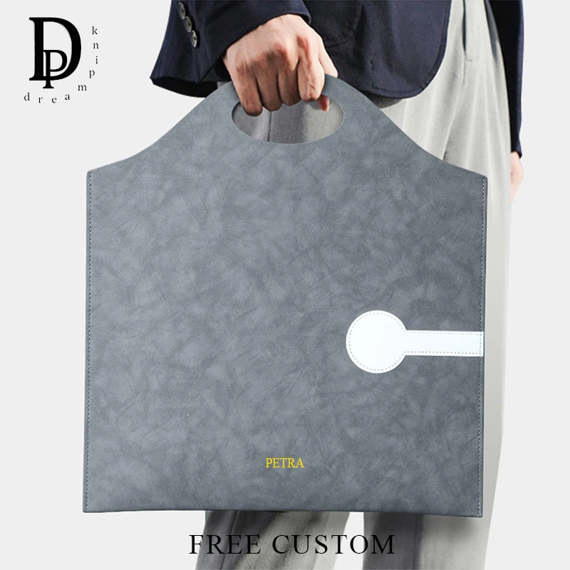 

Custom Letters Business Tote Bag A4 Paper Large Capacity Document Bag Office Leather Engrave Name Briefcase Luxury File Handbag
