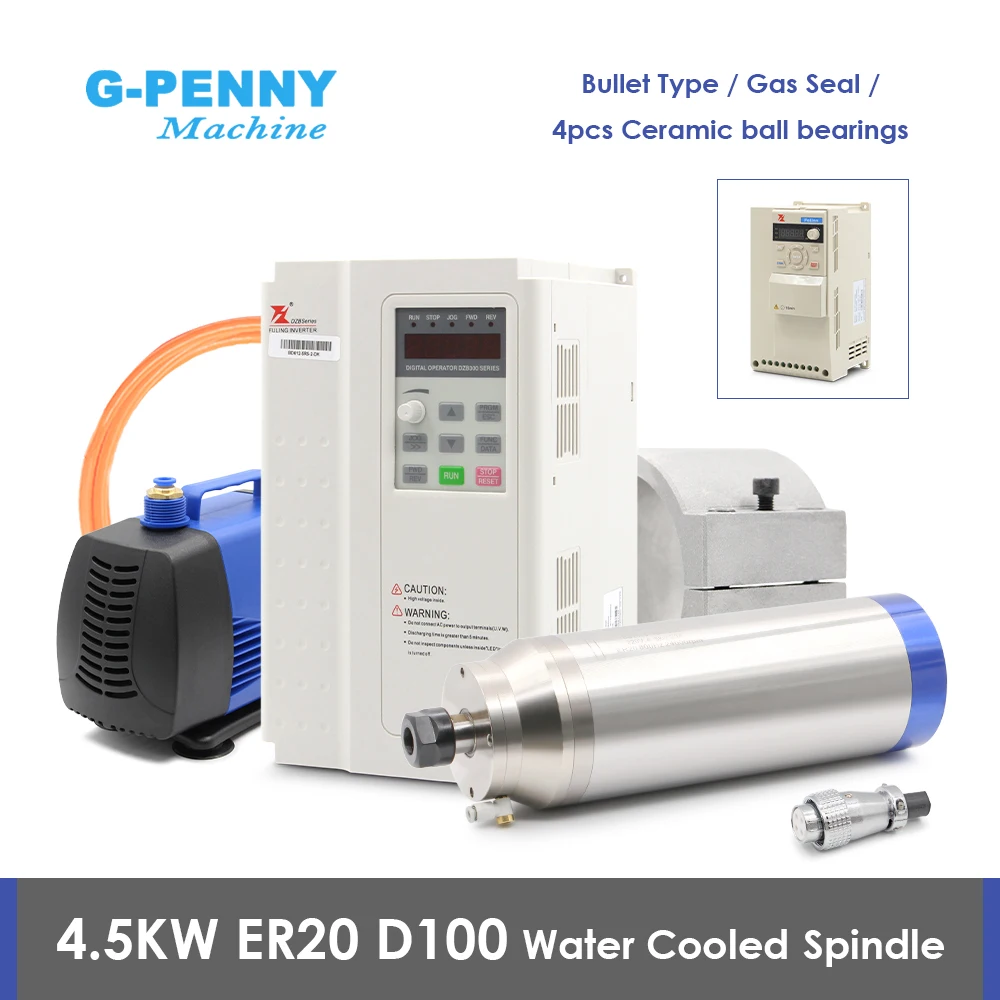 

G-penny 4,5 кВт ER20 Тип пулевой насадки Шпиндель с водяным охлаждением 6000-12000 об/мин двигатель шпинделя, инвертор, кронштейн, комплект шпинделя водяного насоса