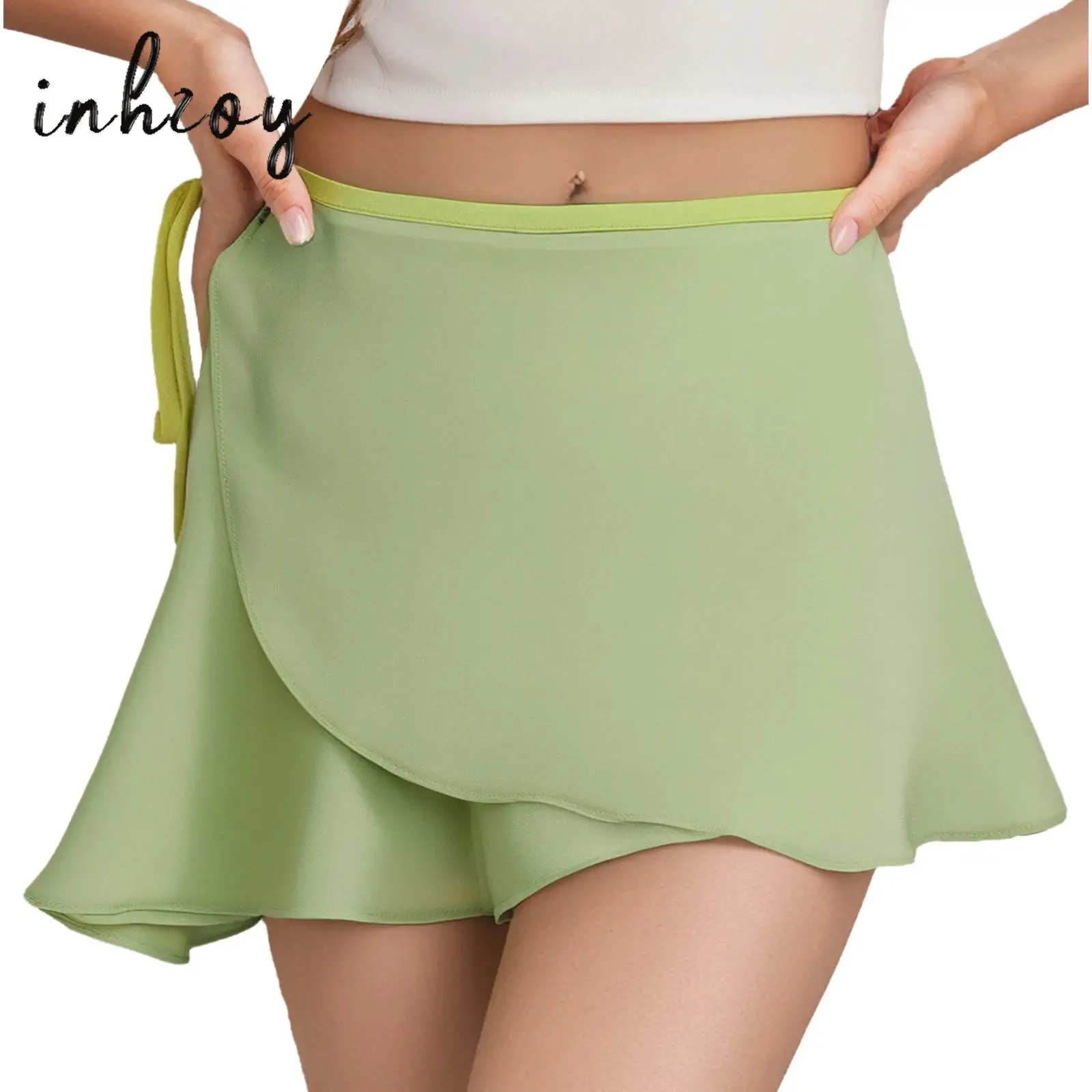 

Womens Flowy Chiffon Dance Skirt Side Tying One-piece Wrap Skirt Dance Leggings Cover Up Skirt for Ballet Waltz Dance Class