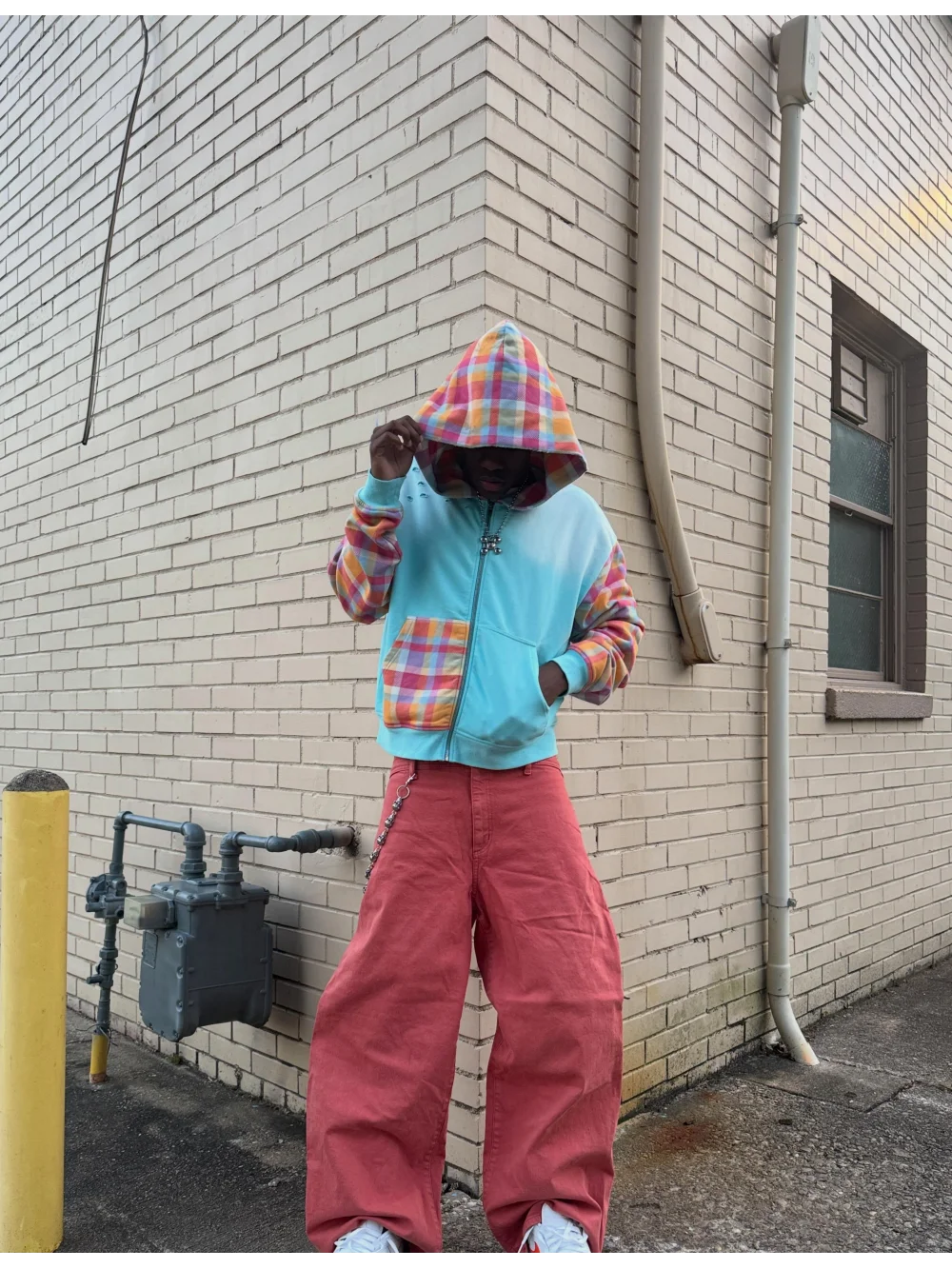 2026 New Retro Y2K Harajuku Style Colorful Grid Splicing Zipper Hoodie, American Street Trendy, Versatile, Small and Popular ins