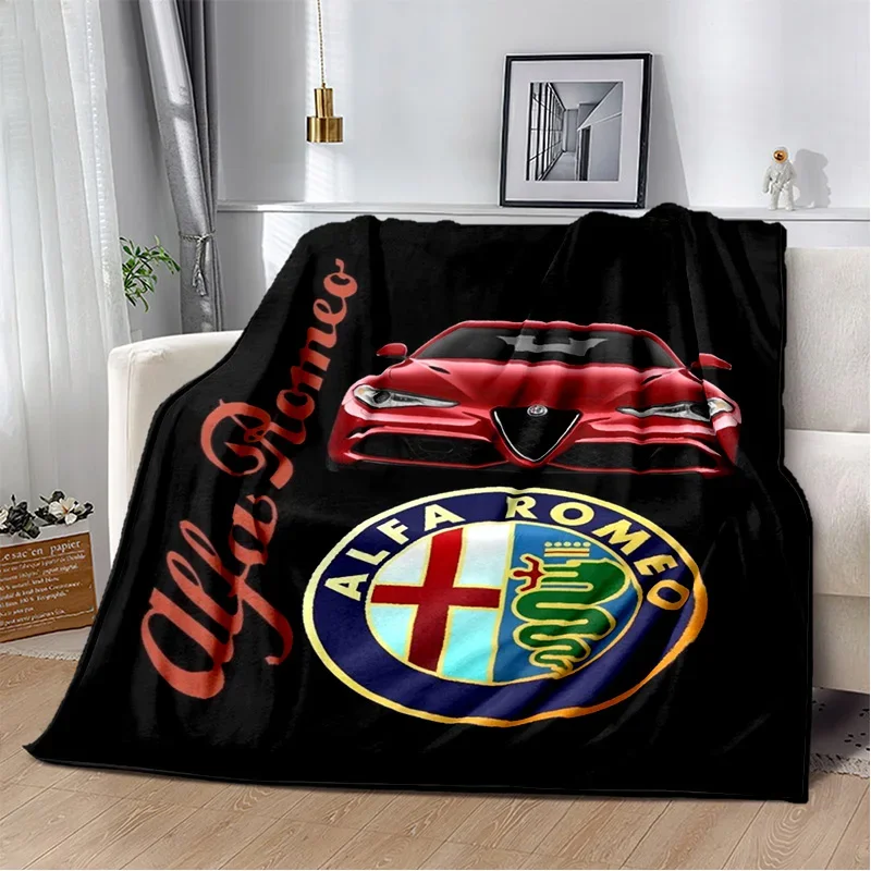 Italian sedan A-alfa Romeo printed logo blanket flannel soft, comfortable and warm all season sofa bed bedroom office travel