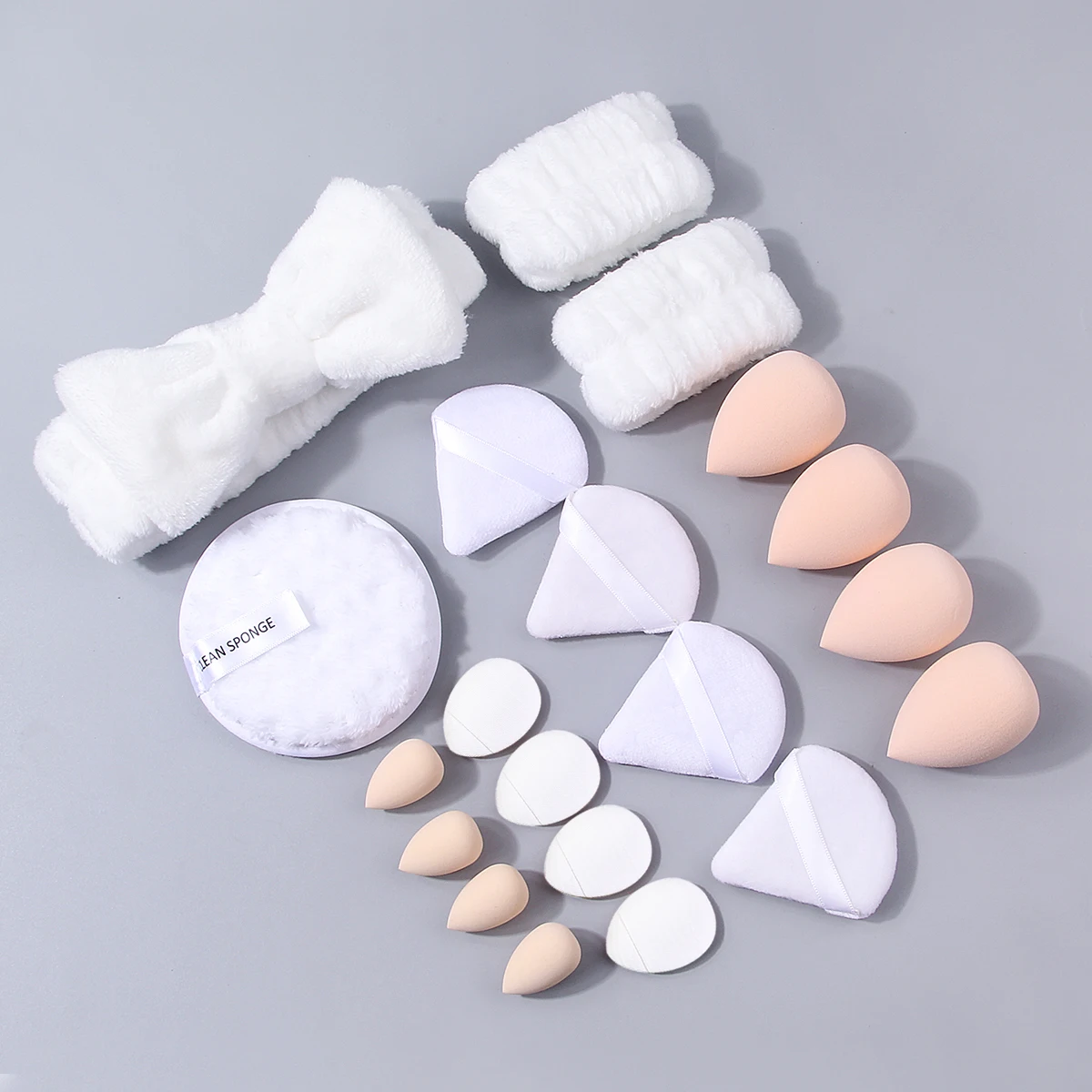 Ensemble professionnel de nettoyage et de maquillage du visage, 20 pièces, dragonne + éponge bouffante de poudre d'œuf + grande bouffée de lavage du visage