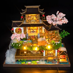 DIY Wooden Chinese Ancient Casa Figurines Miniatures Assembled Japanese Villa for Friends Birthday Gifts Home Decor Crafts