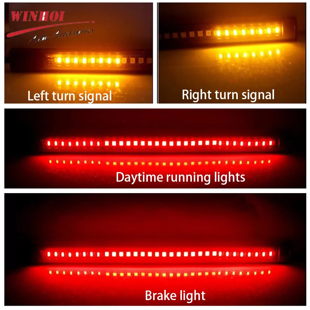 Flexible LED Light Strip with Tail Brake Stop Turn Signal Lights  Red Amber Rear Brake Lamp Bar for Motorcycle Scooter ATV 12V