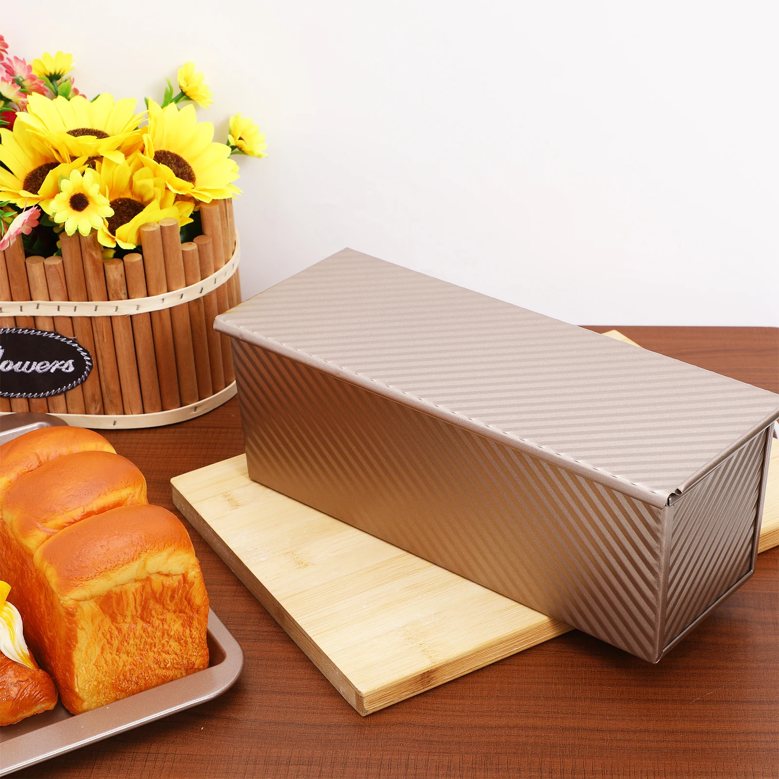 

Corrugated Toast Box Loaf Pan Mold Bakeware Metal Container Non Stick Even Baking Vent Holes Large Bread Box Bread Bin