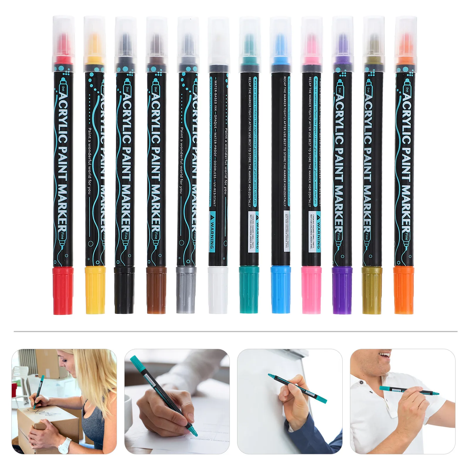 

12Pcs Acrylic Paint Markers Dual Tip Design for Artistic Creation on Glass Ceramic Plastic Canvas Plastic Markers