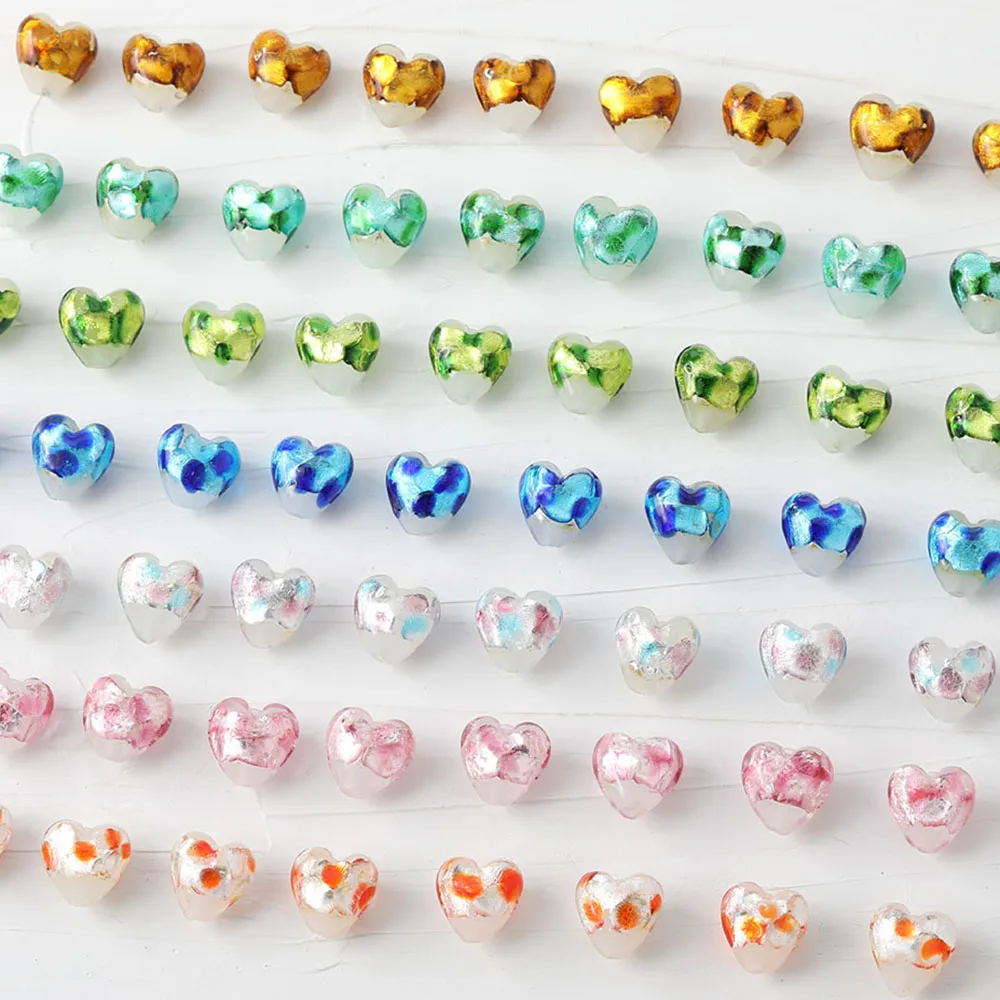 

4PCS Love Heart Glaze Glass Silver Foil Small Fresh DIY Beads Jewelry Necklace Bracelet Making Supplies Material Accessories