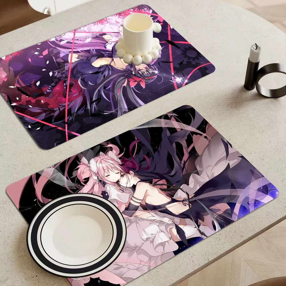 

MAGICAL GIRL MADOKA Kitchen Tableware Dish Drying Mats Desk Drain Pad Heat Resistant Counter Top Mat Non-slip Draining Placemat