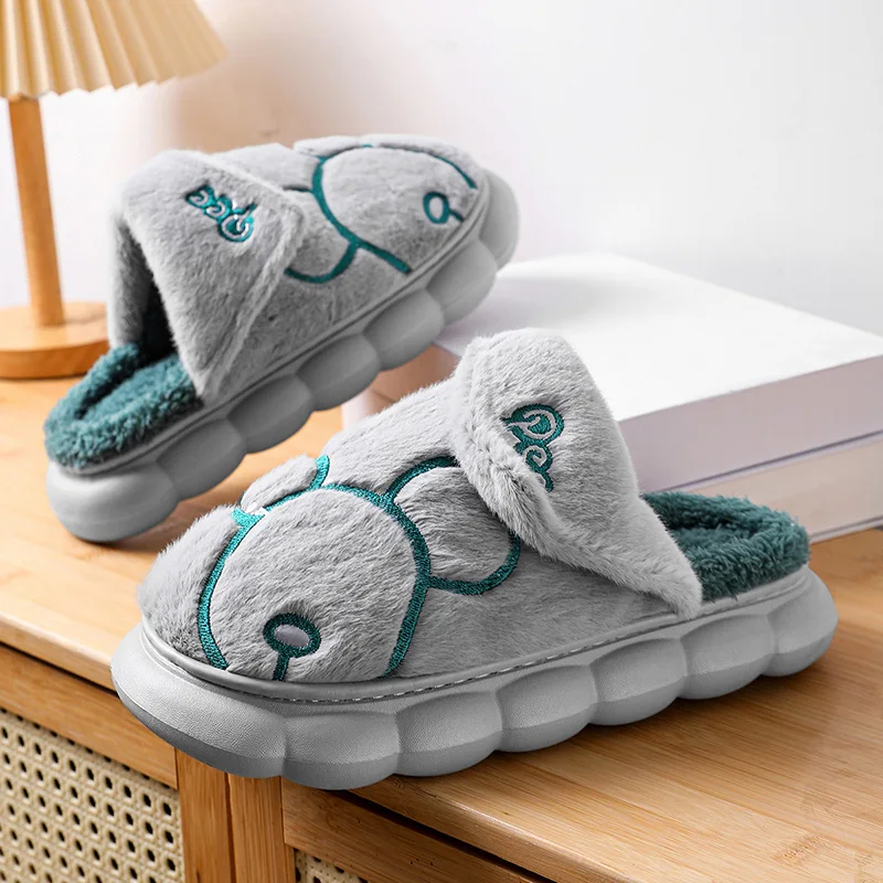 YRZL Couple Bunny Slippers 2024 Winter New Indoor Home Warm Non-slip Cotton Slippers Comfortable Soft-soled Semi-Slippers