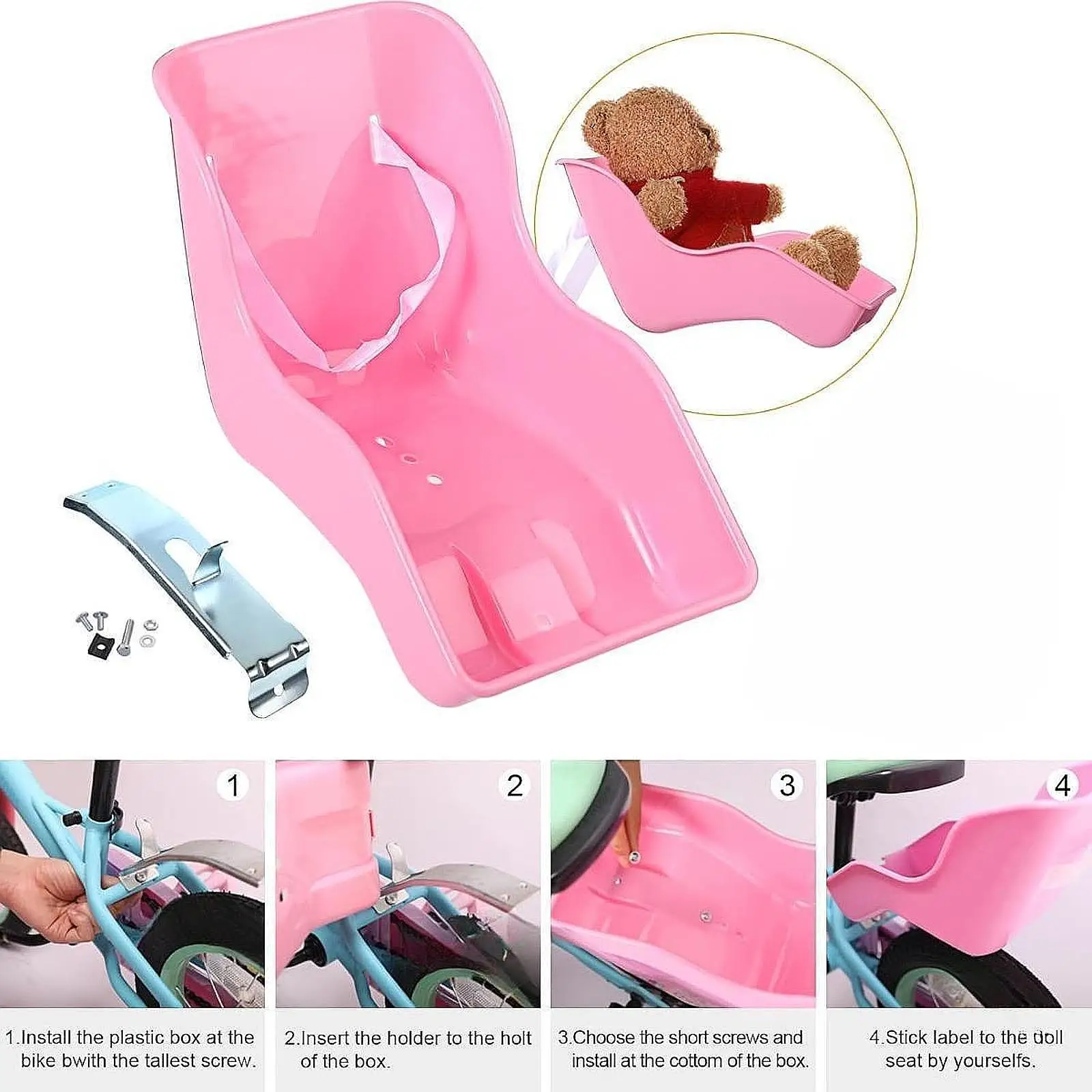 Girls Bike Doll Seat Universal Accessories with Sticker Kids Bike Decoration Doll Bike Seat Bike Accessories for Girls Kids
