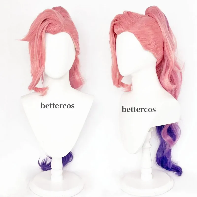 Seraphine Cosplay Wig LoL KDA Cosplays Curly Pink Purple With Tiger Clip Wigs Heat Resistant Synthetic Hair