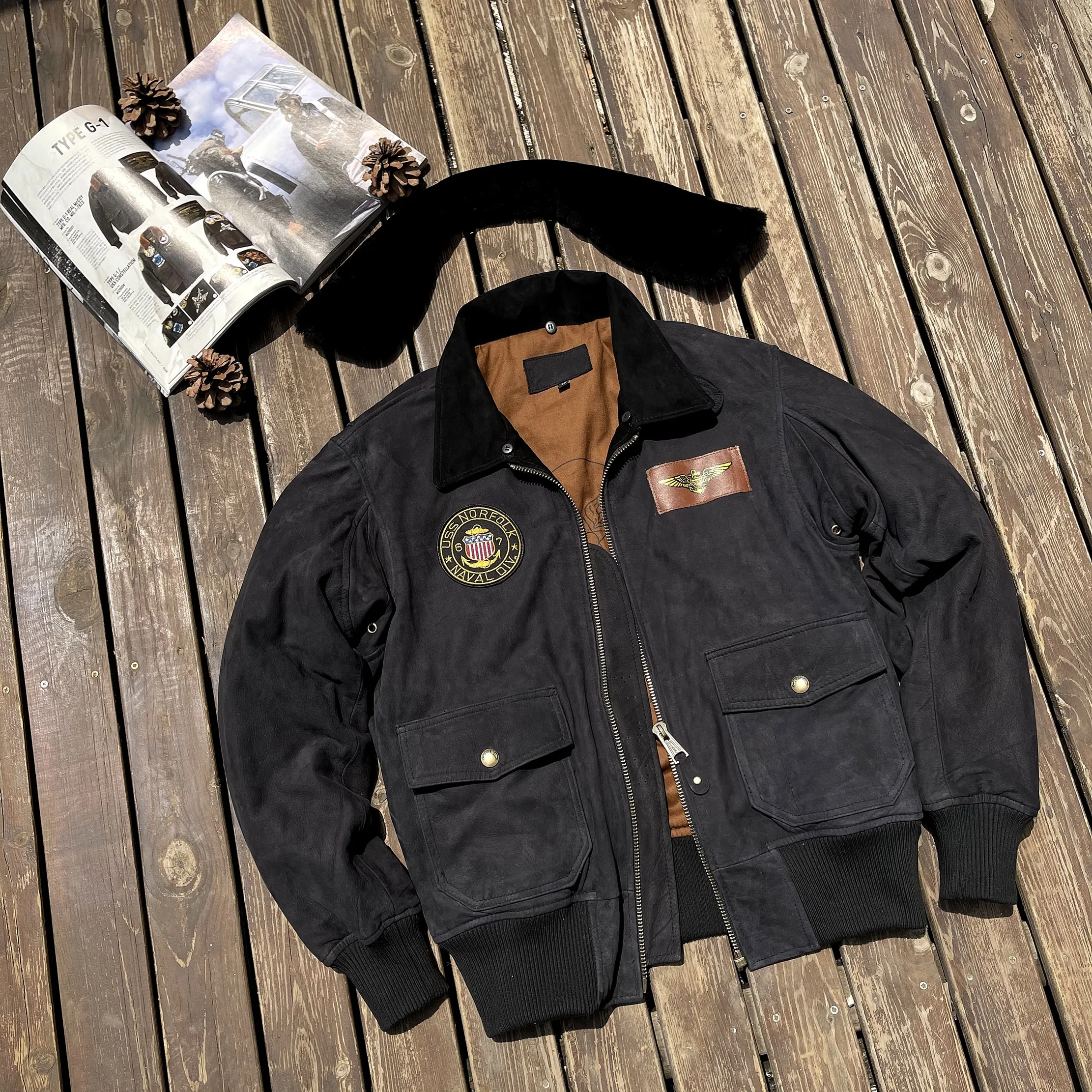 

Retro Faux Fur Collar Jaet Men's ort Sle Loose Fit Winter Faion Urban Casual Leather Jaet Double Layer Zipper Closure