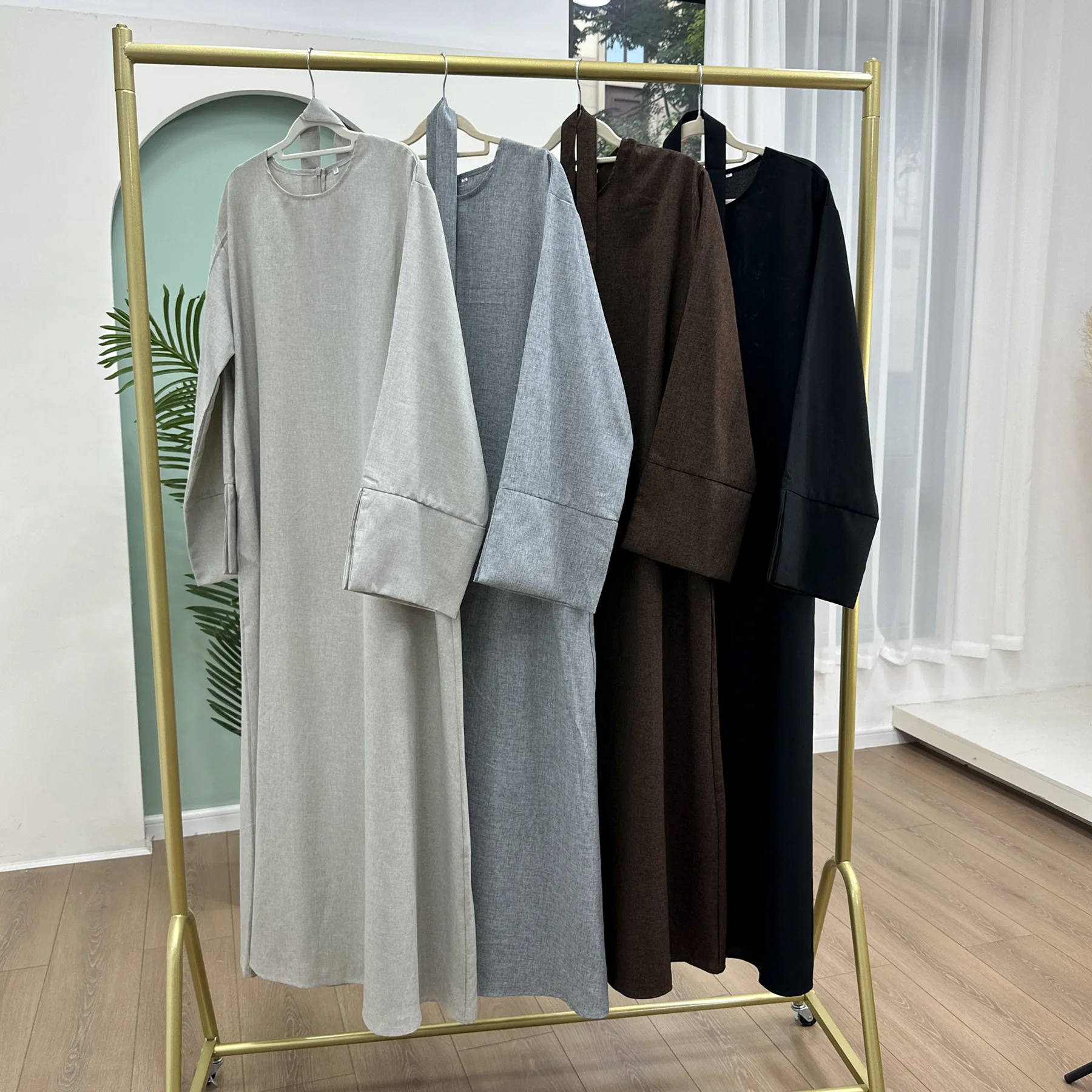 Closed Linen Abaya Dubai Luxury Plain Muslim Long Dress Turkey Casual Abayas African Dresses for Women Ramadan Eid Islam Kaftan