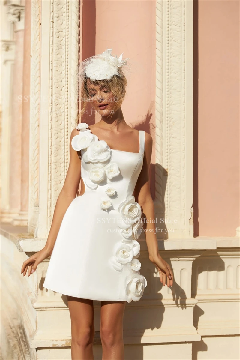 SSYTENS Elegant Short Wedding Dresses Spaghetti Strap Mini Applique Handmade Flowers Sleeveless Vestido De Novia Customized 2026