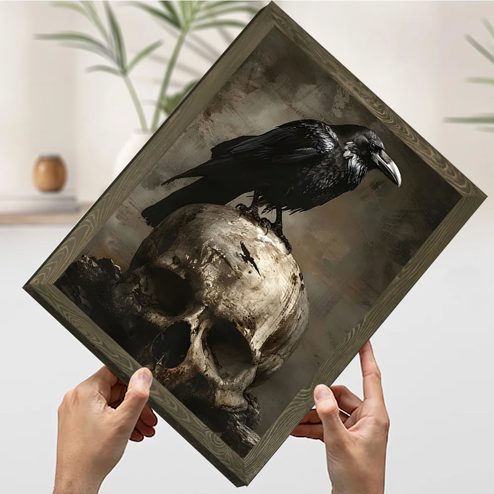 Raven Sitting On Skull Printing Poster Custom Pictures Wall Art Canvas Painting Gift for Modern Living Room Paintings Wand Deko - view 3