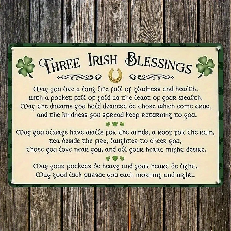 Irish Blessing Metal Wall Sign - 30.48x20.32 cm Celtic Knot & Horseshoe Good Luck Phrases, Bilingual English/Irish Blessings, Ru