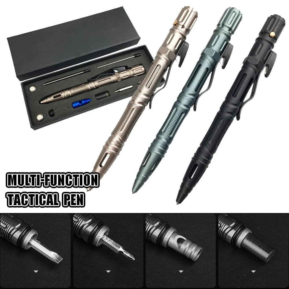 Multi-function Tactical Pen with LED Light Broken Window Device LED Flashlight Steel Head EDC Outdoor Emergency Survival Tool