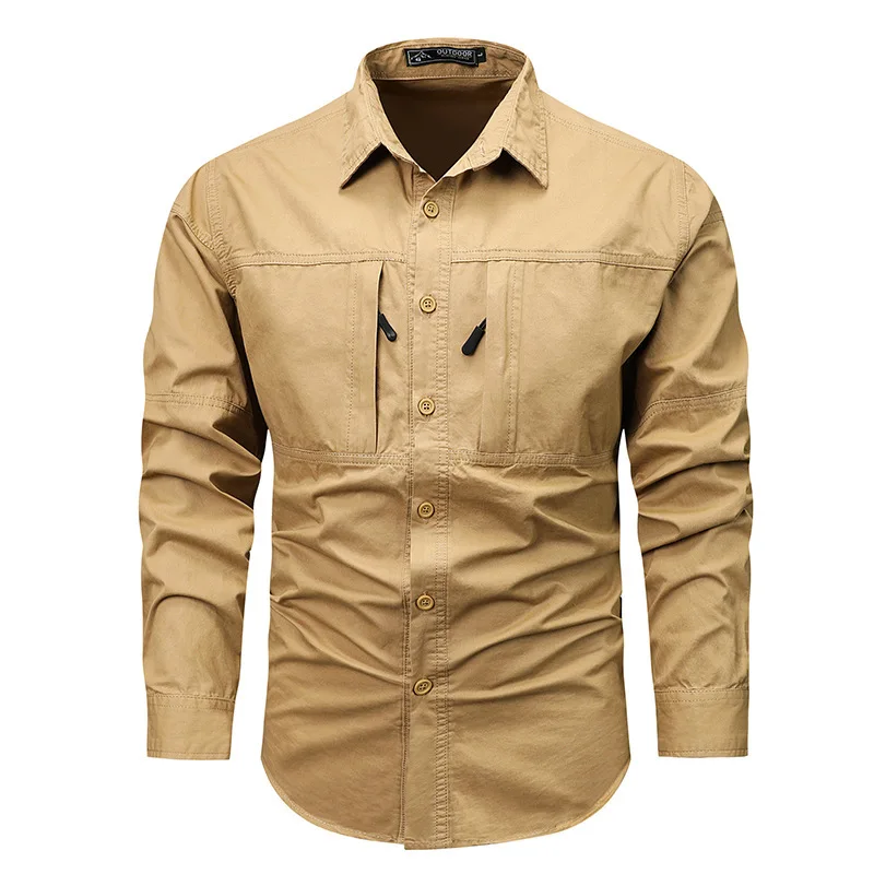 

Men's Long Sve Cotton irt Large ket Workwear Spring New Sle Double Zipper plus Size Pure Cotton Casual irt