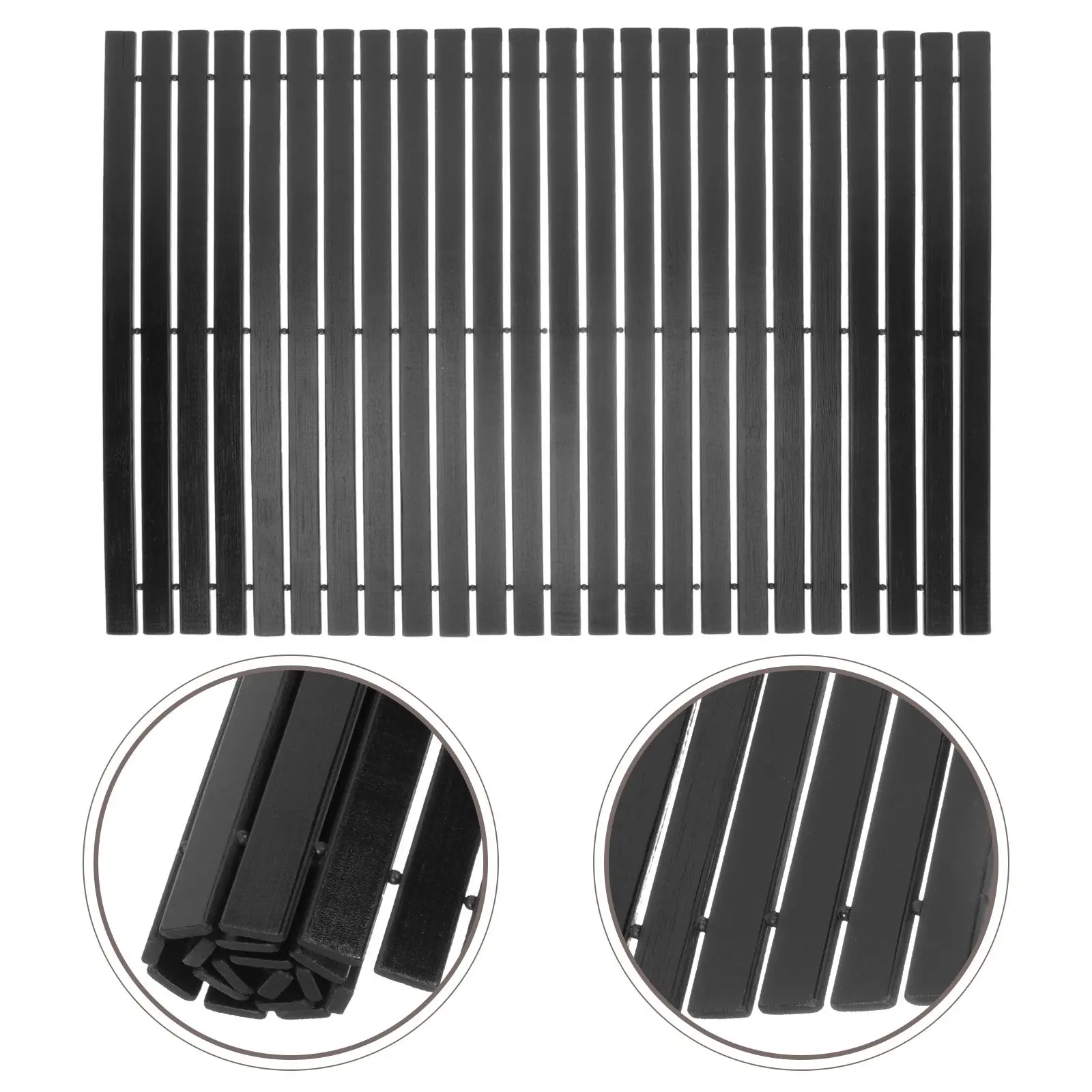 حصيرة حمام لحوض الاستحمام غير قابلة للانزلاق دش الحمام نونسليب أسود صغير قابل للغسل مادة الخيزران الرقيقة المضادة للانزلاق الكلمة حصيرة أنيقة #4