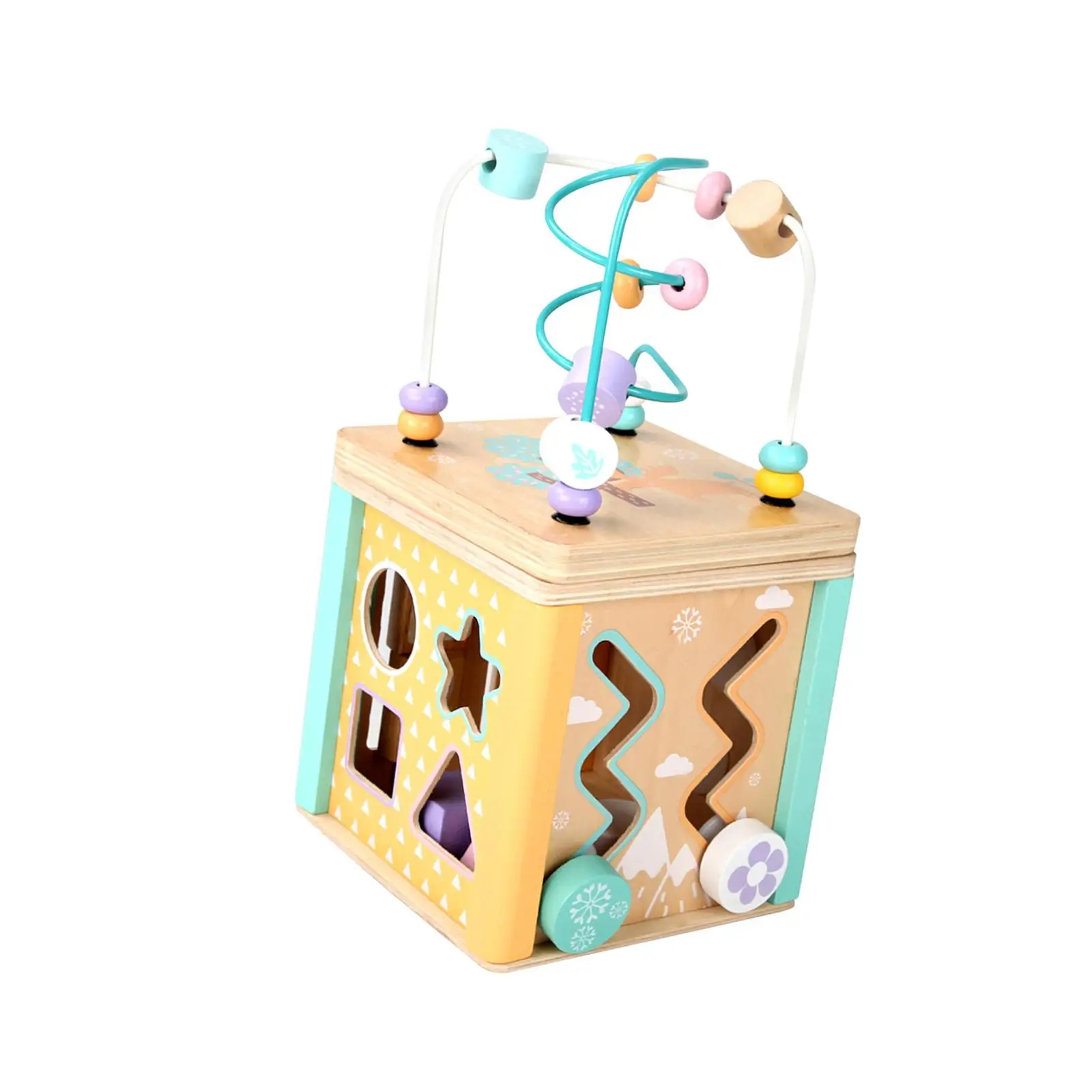 Bead Maze Toy Multi Function Early Education Wooden Bead Maze Toy Activity Cube