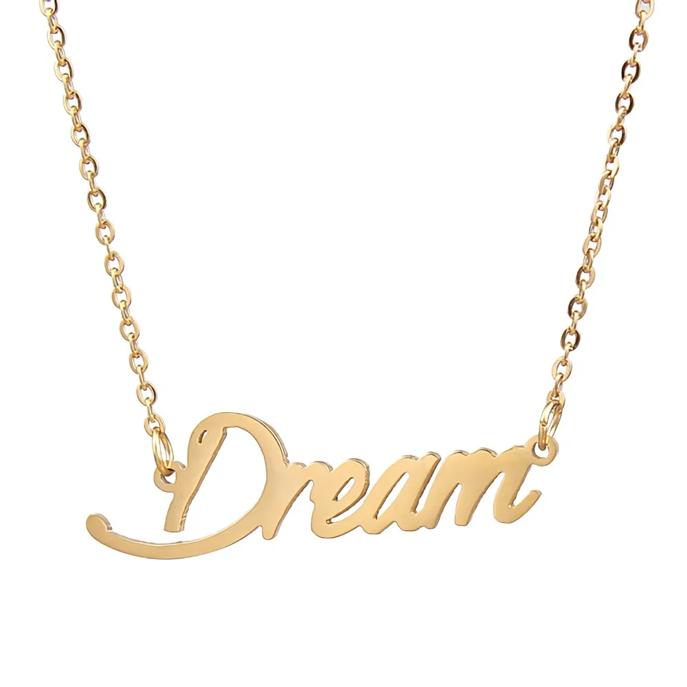 

Dream Name Necklace Pendant for Women Statement Pendants Stainless Steel Charm Nameplate Collares Para Mujer